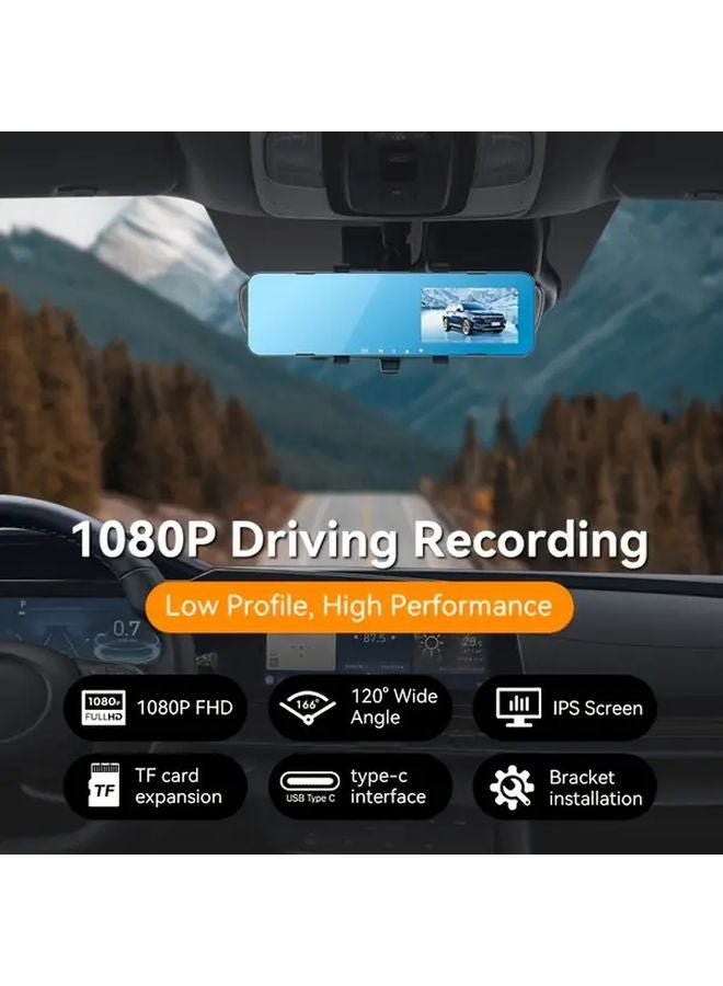 Black Dash Cam 1080P Loop Recording 24H Parking Monitor Rearview Camera Easy Install - Image 4